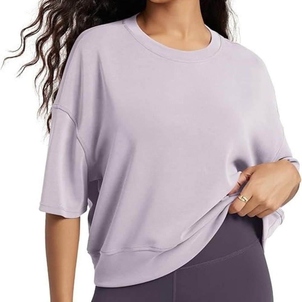 Womens Small 3/4 Sleeve Sweatshirt Lavender Purple Softcore Cozy‎ Athleisure Top